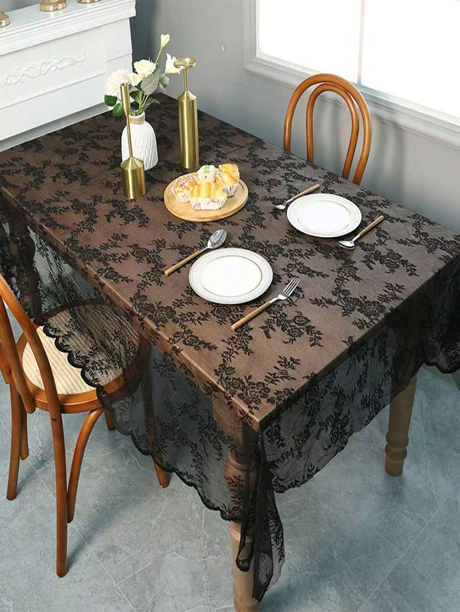 1pc French Vintage Hollow Knitted Lace Edge Tablecloth, Rectangular Dining Table Mat, Tea Table Lace Cover, French Style Decorative Cover, Home Decor