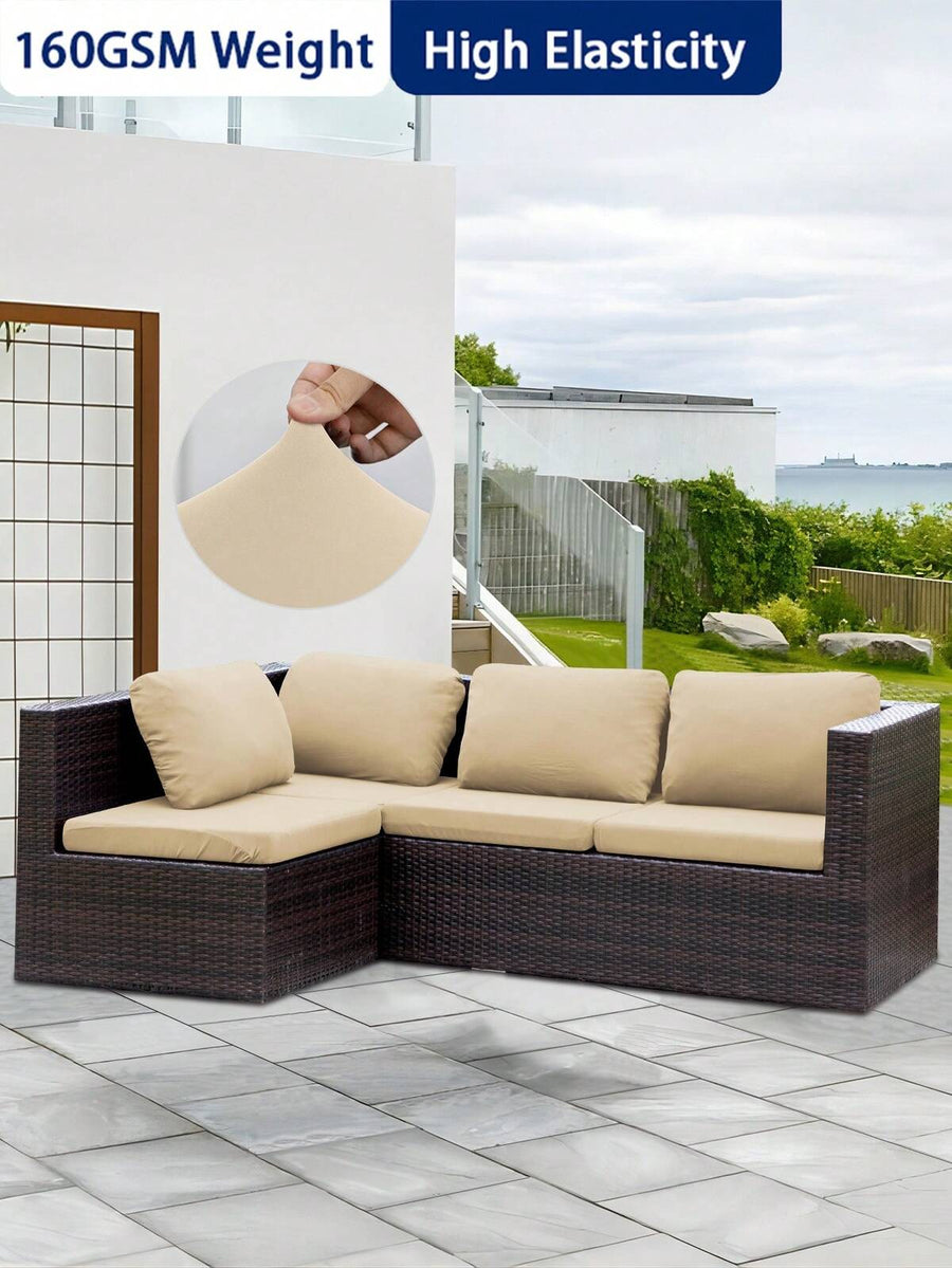 1pc High-Density Solid Color Milk Silk Outdoor Sofa Seat Cushion Cover, High Elasticity Removable Semi-Enclosed Sofa Cushion Cover, Suitable For Patio, Terrace, Garden Sofa