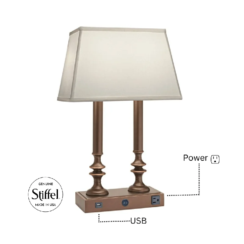 Stiffel Oxidized Bronze Desk Lamp with USB Port and Outlet