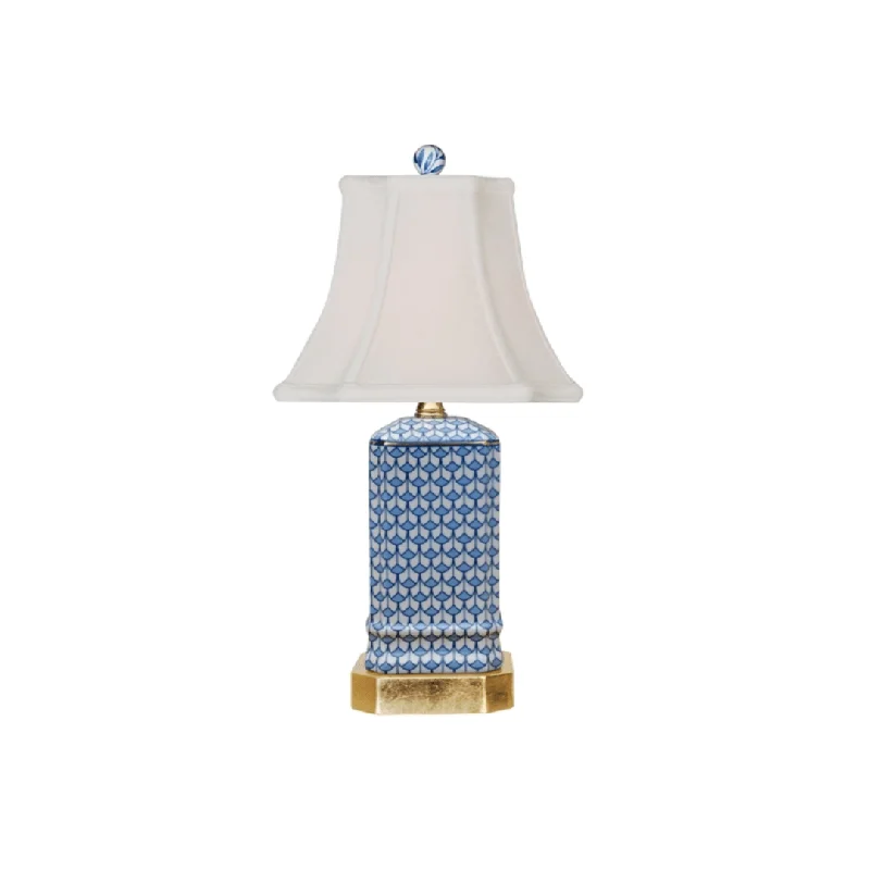 Blue & White Porcelain Fish Scale Book Shelf Mini Lamp (Gold Leaf Base)