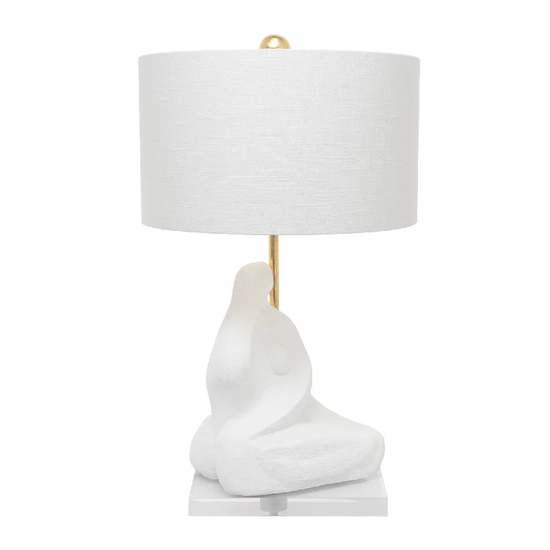 Bettina White Table Lamp with white linen drum shade