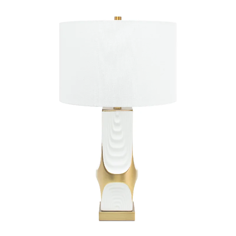 White and Gold Drape Table Lamp-with 15x15x10 White Classic Linen Shade