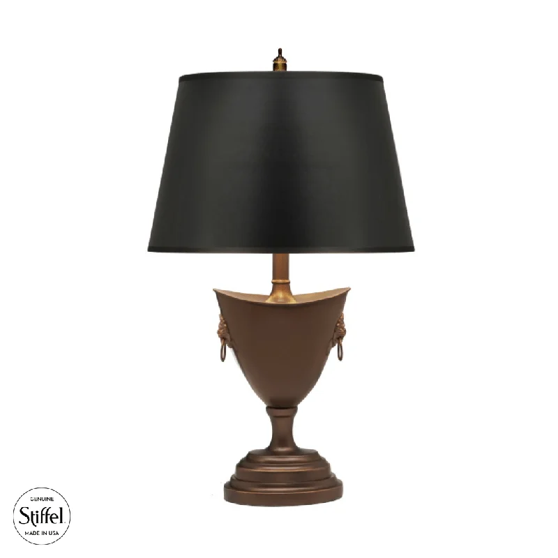 Stiffel Oxidized Bronze and Black Opaque Table Lamp