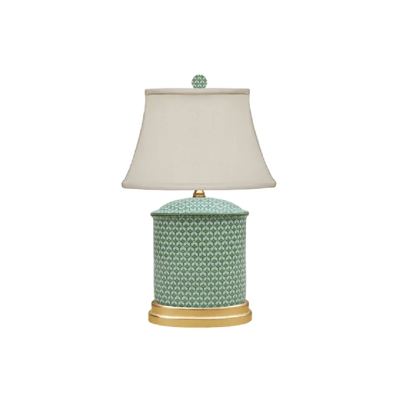 Porcelain Green Fish Scale Oval Flat Jar Lamp