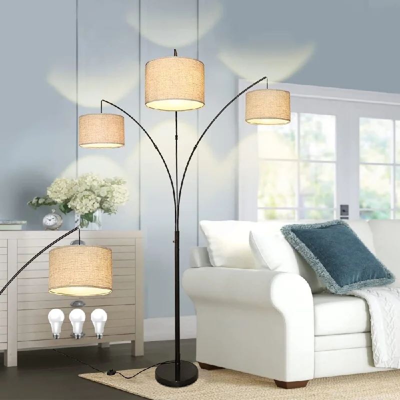 DLLT 3-Light Arc Floor Lamp, Modern LED Floor Lamp with Hanging Lampshades, 79 Inches Tall Standing Lamp with 3-Way Switch for Living Room Bedroom Reading Office Lighting, E26 Base, 9W LED Bulbs Included