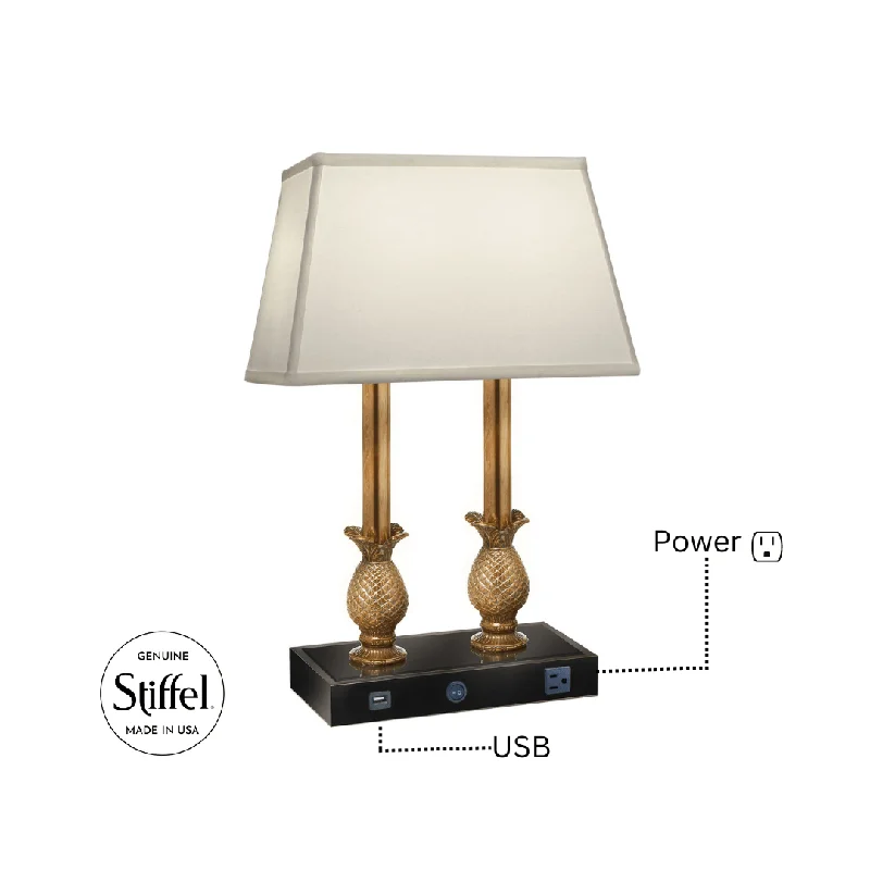 Stiffel Brass and Black Desk Lamp w/ USB Port and Outlet