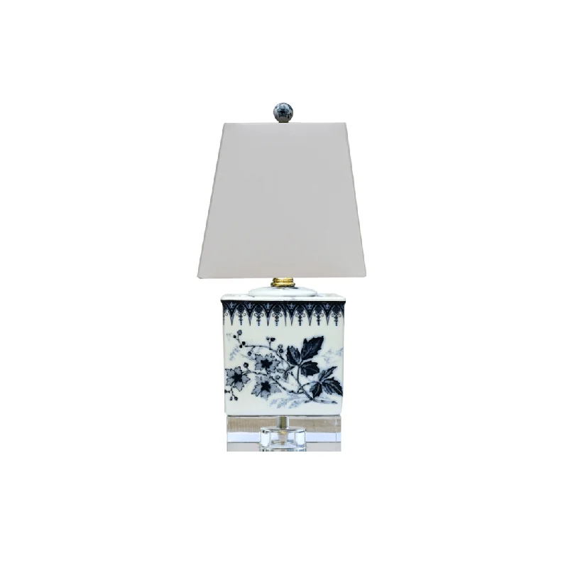 Blue & White Porcelain French Square Mini Lamp (Crystal Base)