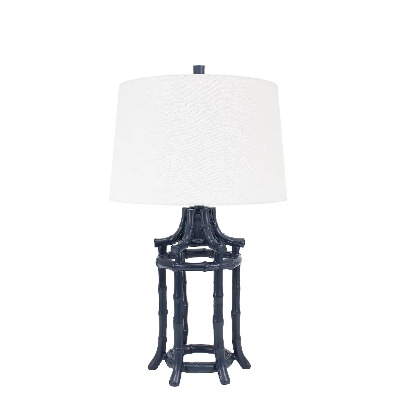 Navy Bamboo Table Lamp-with Casual Linen Shade