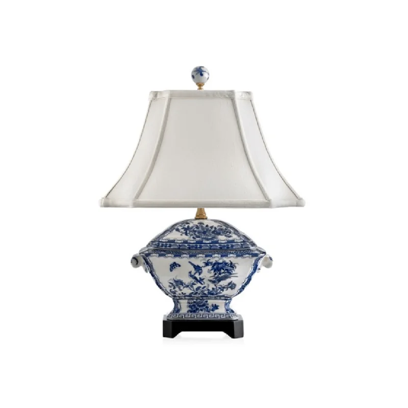 Blue and White Porcelain Canton Tureen Lamp 19'' High