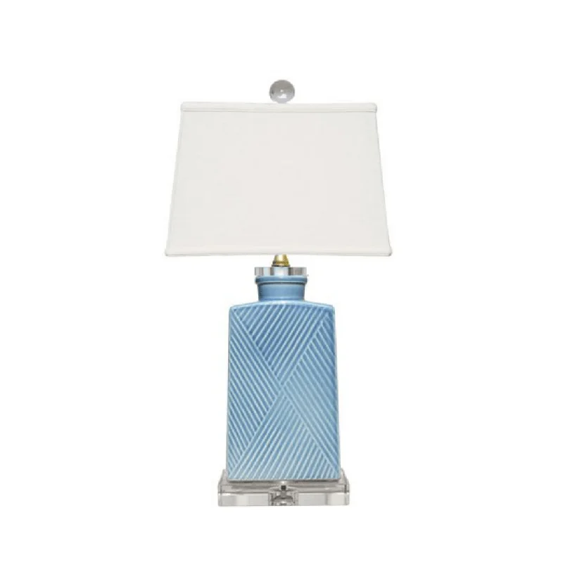 Romance Blue Porcelain Zigzag Lamp in Crystal Base and Top